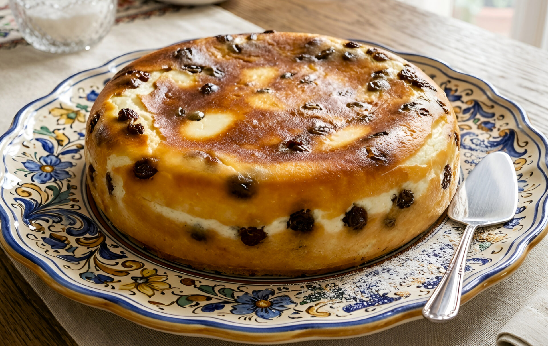 Budinca cu branza de vaci si stafide poza