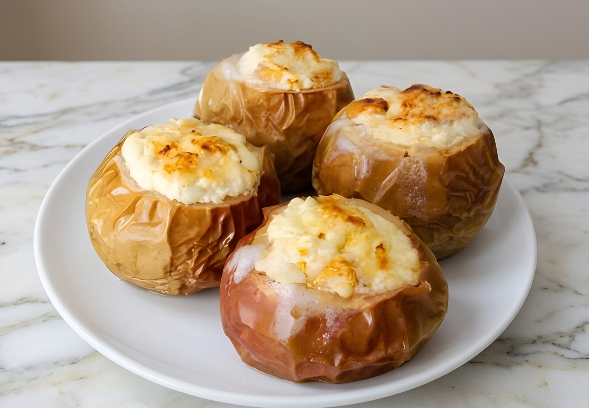 Mere coapte cu branza de vaci si piersici la cuptor poza