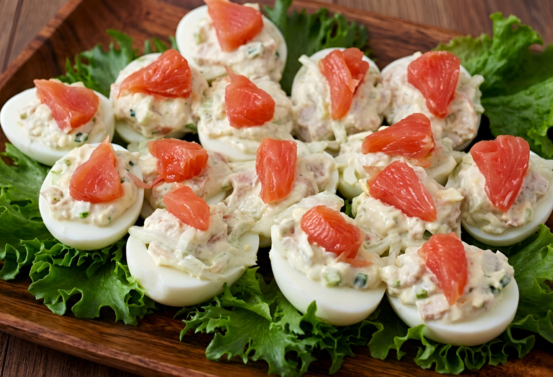 Oua umplute cu somon si castravete poza