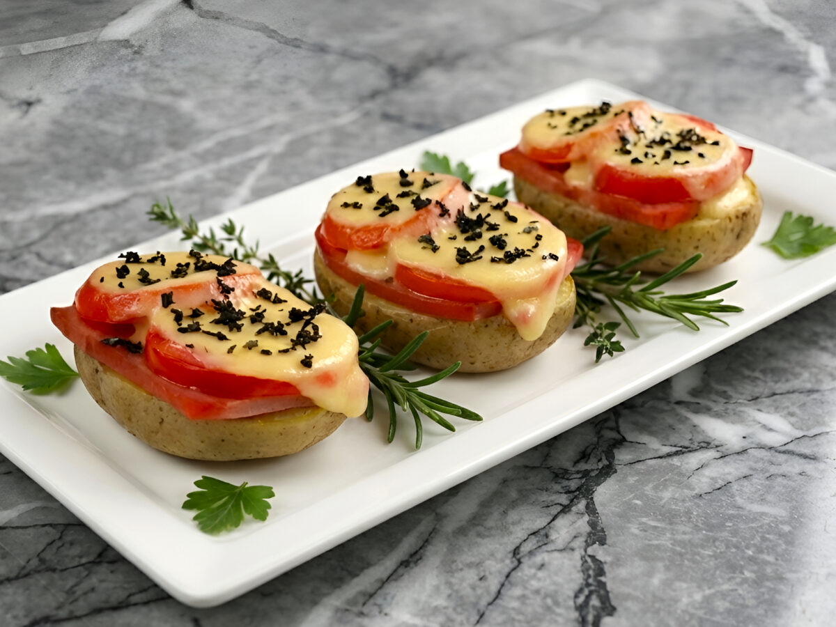 Cartofi copti cu sunca si cascaval poza