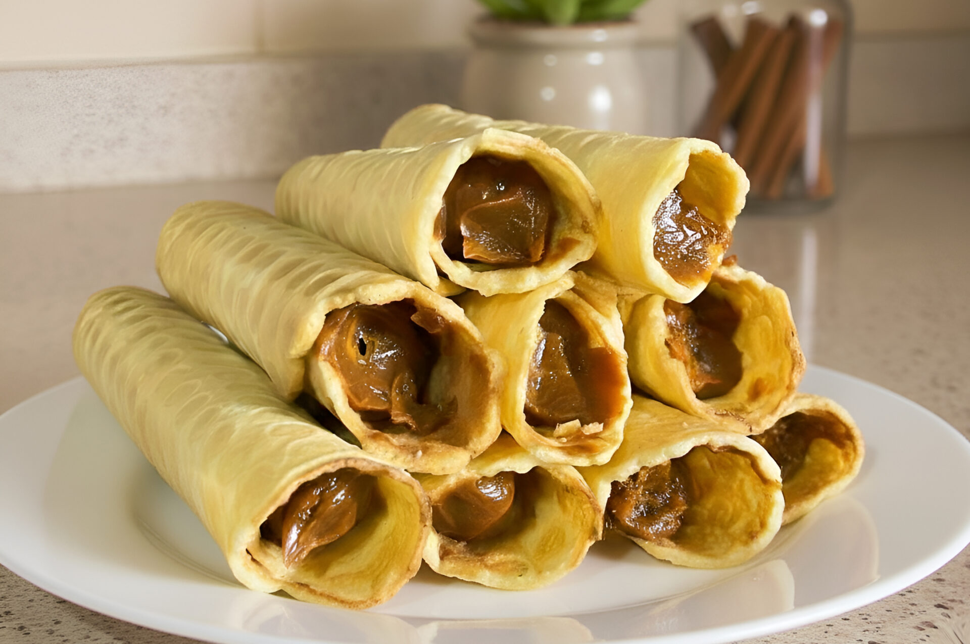 Tuburi de vafe cu lapte condensat poza