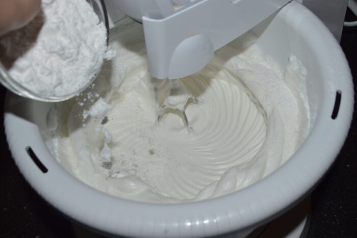 Finally, add the powdered sugar and beat
