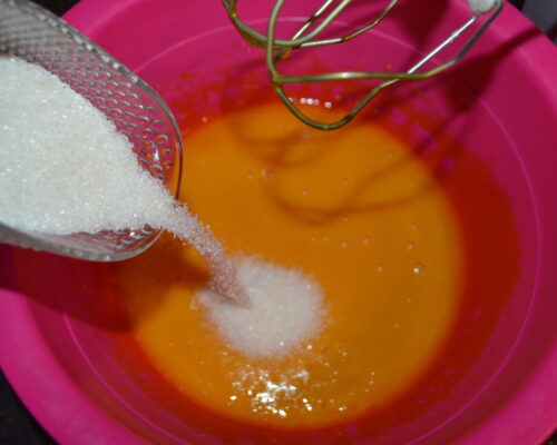 Beat the egg yolks with a mixer