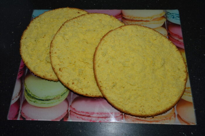 After the sponge cake has been in the freezer