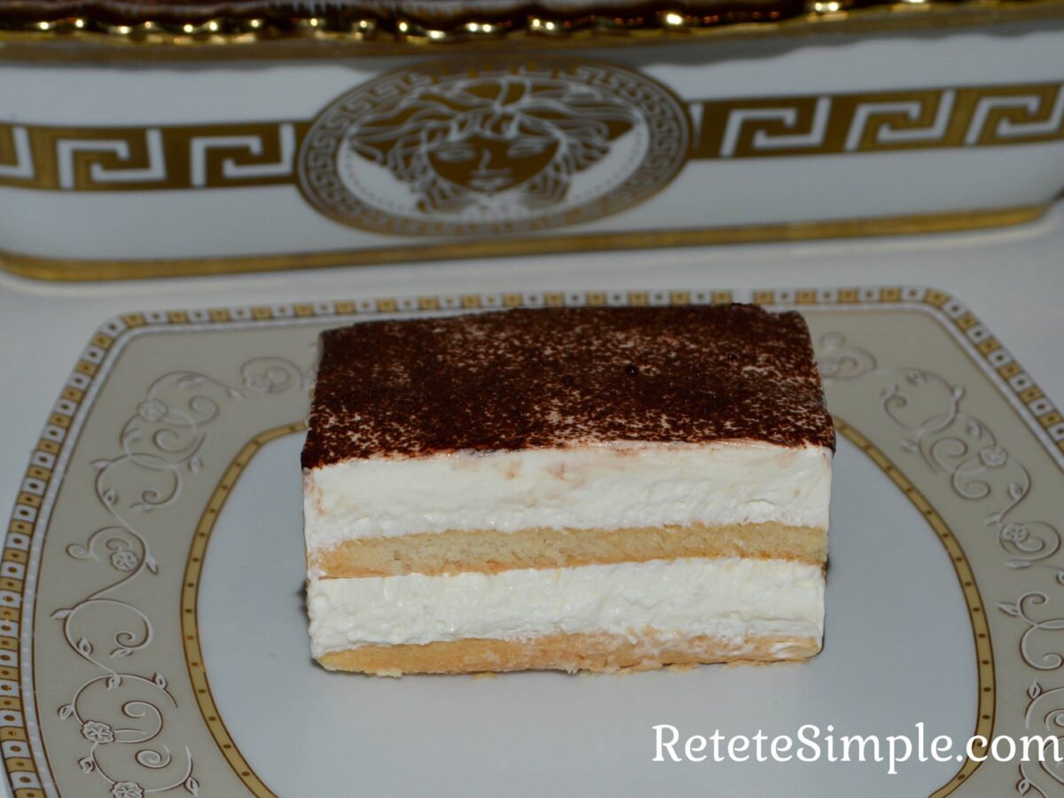 No-bake ladyfinger cream cake on white plate image