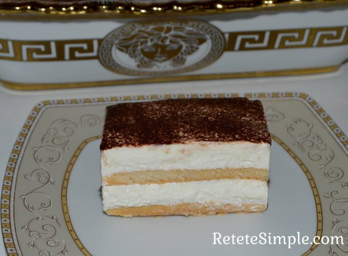 No-bake ladyfinger cream cake on white plate