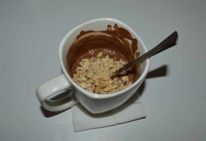 Add the chopped hazelnuts and stir