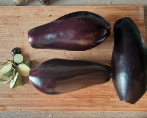 Wash eggplants and cut