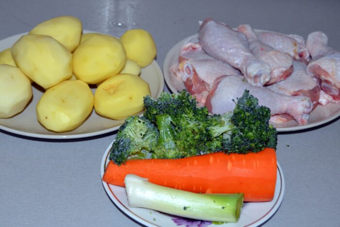 Peel potatoes, onions and carrots