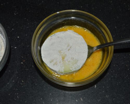 Then through the egg mixture