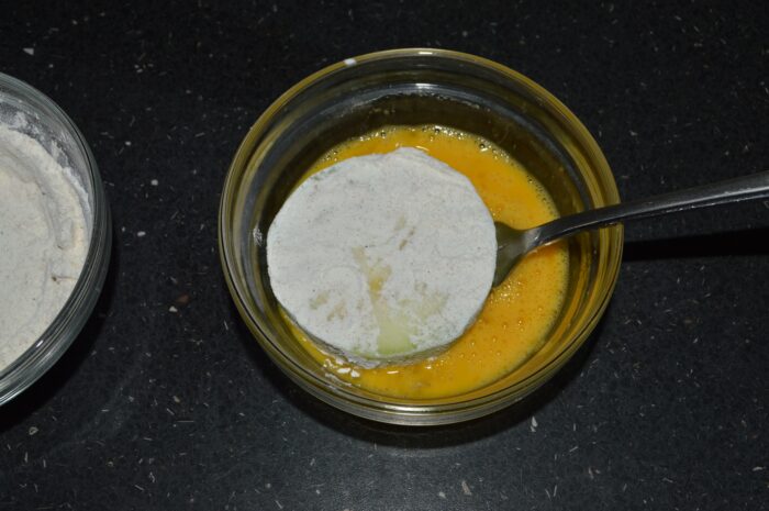 Then through the egg mixture