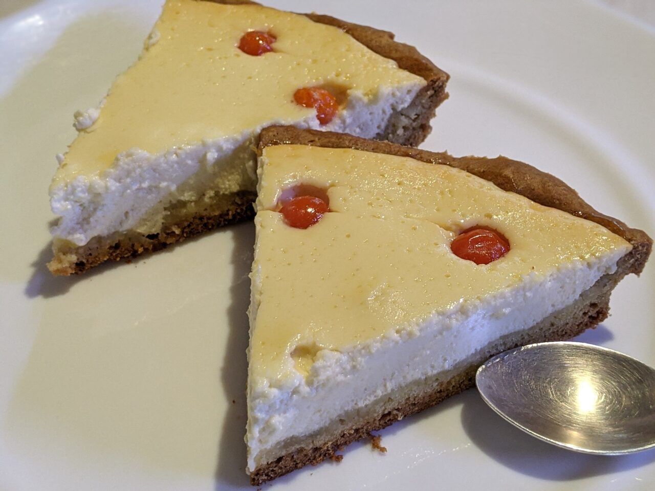Soft square slice of cottage cheese cake