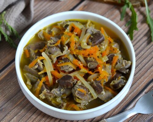 Chicken gizzards cooked in a rich goulash sauce
