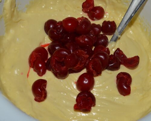 Put 1/3 of the sour cherries