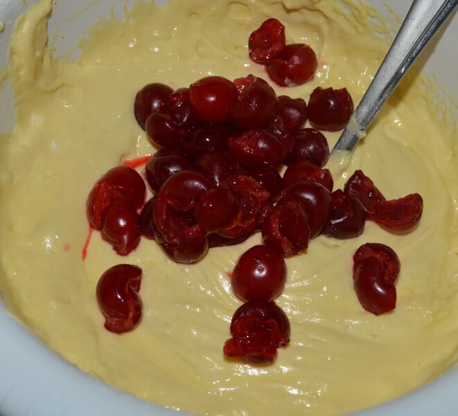 Put 1/3 of the sour cherries