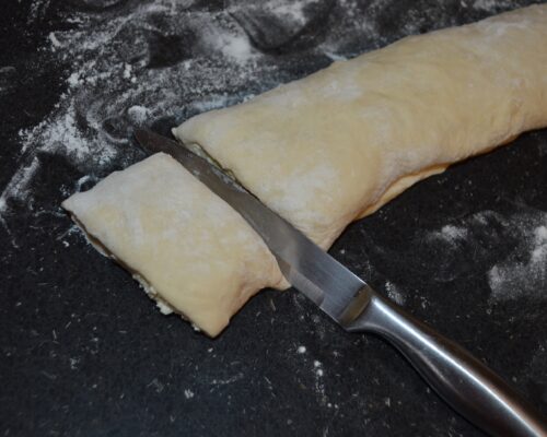 Cut with a knife from the formed roll