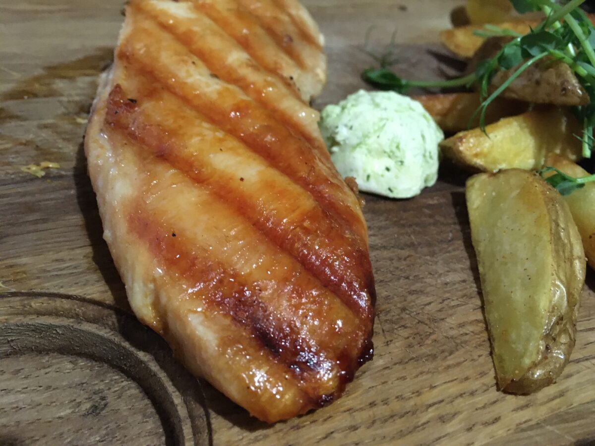 Golden honey-mustard chicken fillet air-fried to juicy perfection