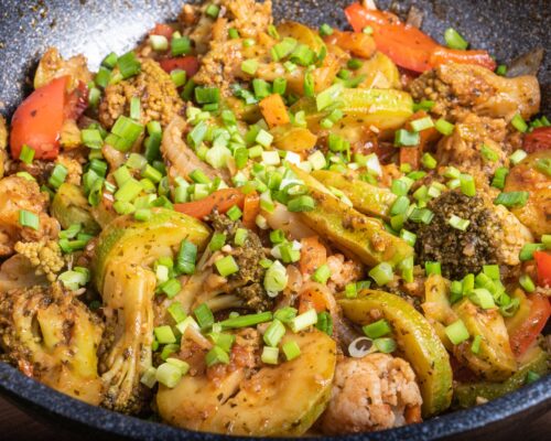 sprinkle green onions over the vegetables