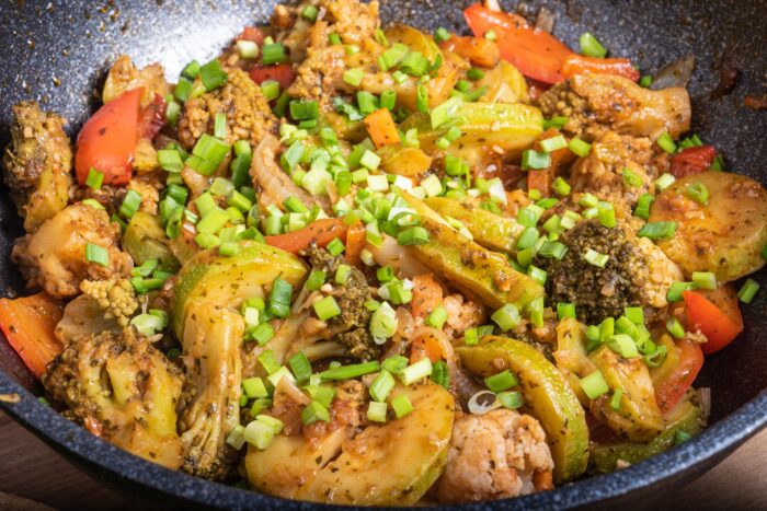 sprinkle green onions over the vegetables