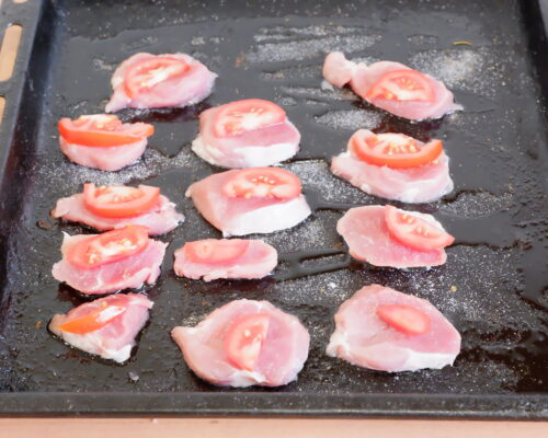 Place the meat pieces on an oiled baking tray