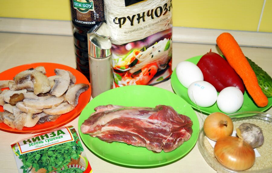 ingredients for funchoza salad