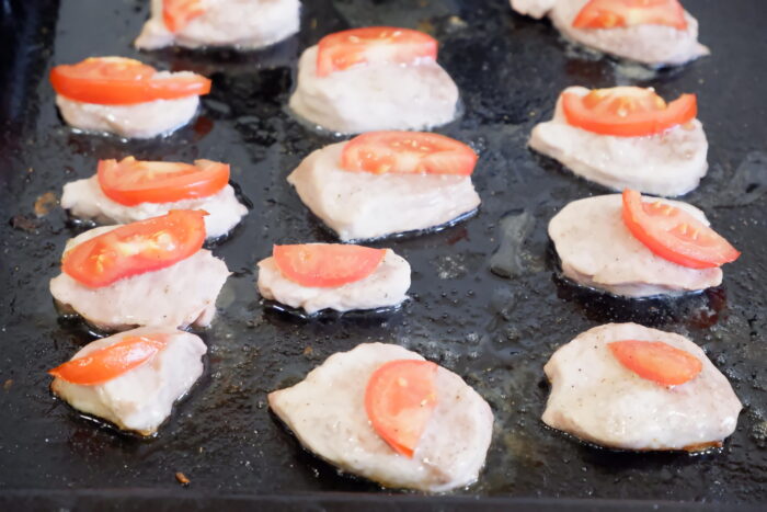 place the slices on the pork medallions