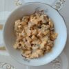 Creamy mushrooms with garlic and onions in a skillet