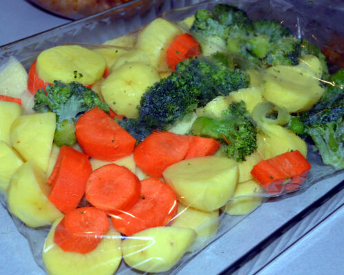 Broccoli is cut into florets