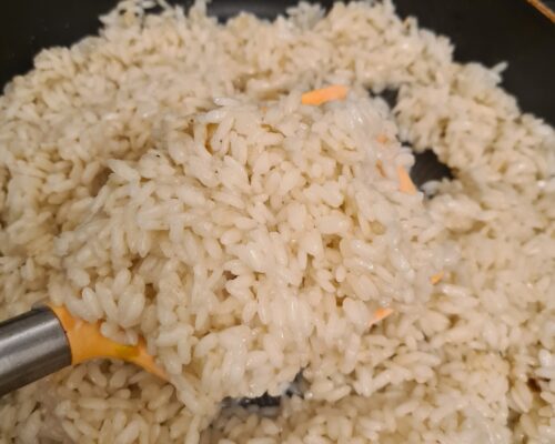 pour the water into the rice and simmer