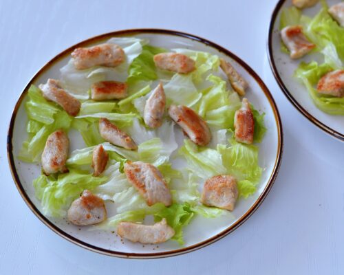 Cut the chicken fillets into small slices and then fry