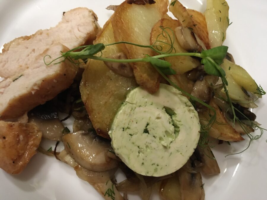 Juicy honey-mustard chicken fillet ready to serve