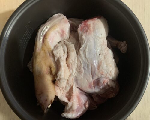 put chicken, knuckles, and the rest of the meat