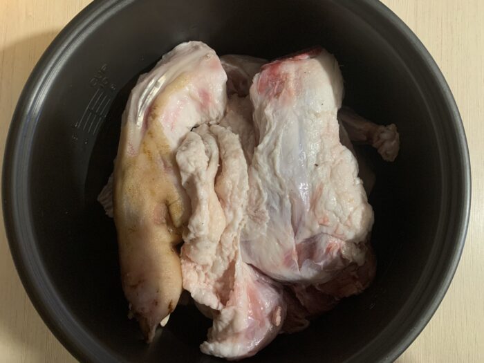 put chicken, knuckles, and the rest of the meat