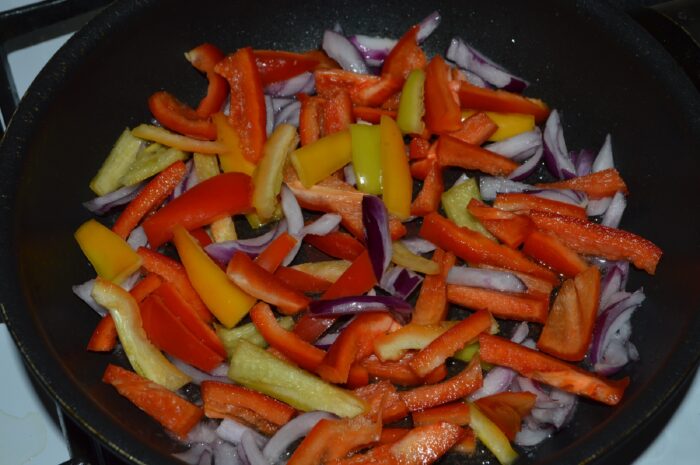 add the peppers and onions