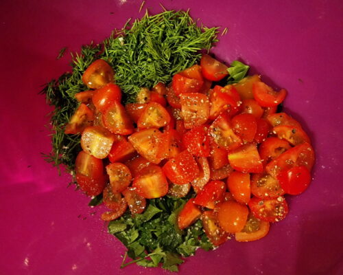 chop the greens and tomatoes