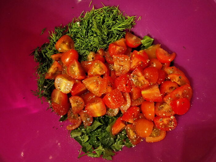 chop the greens and tomatoes