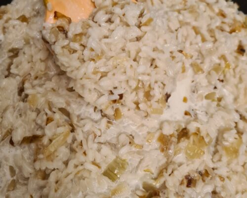 add cream, fried onions,