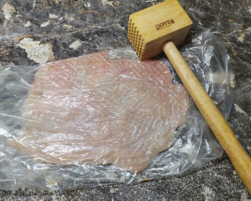 Beat with a meat mallet