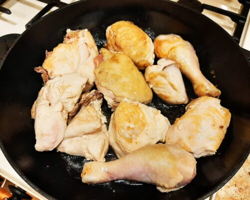 Fry the chicken pieces