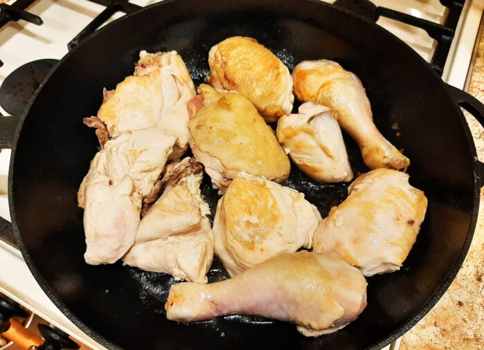 Fry the chicken pieces