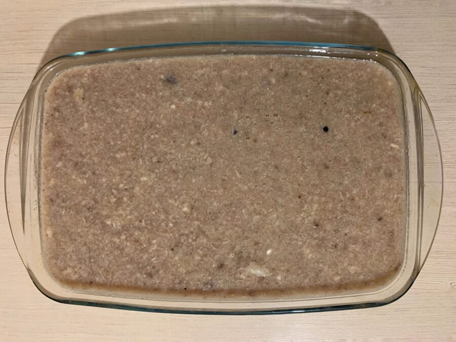 Home-made pork-chicken aspic set firm on a plate