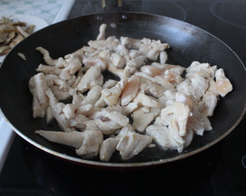 Fry chicken in vegetable oil and butter