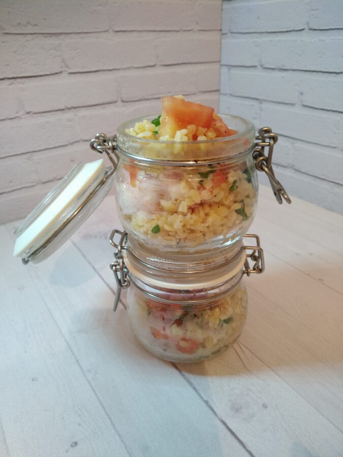 Bright bulgur tabbouleh with parsley and tomatoes
