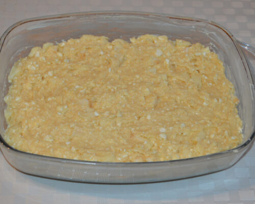 pour the mixture into the dish