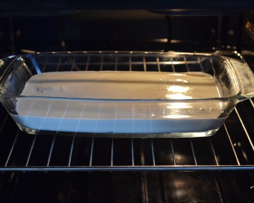 Place the baking pan in an oven