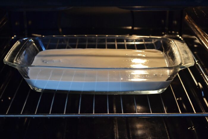 Place the baking pan in an oven