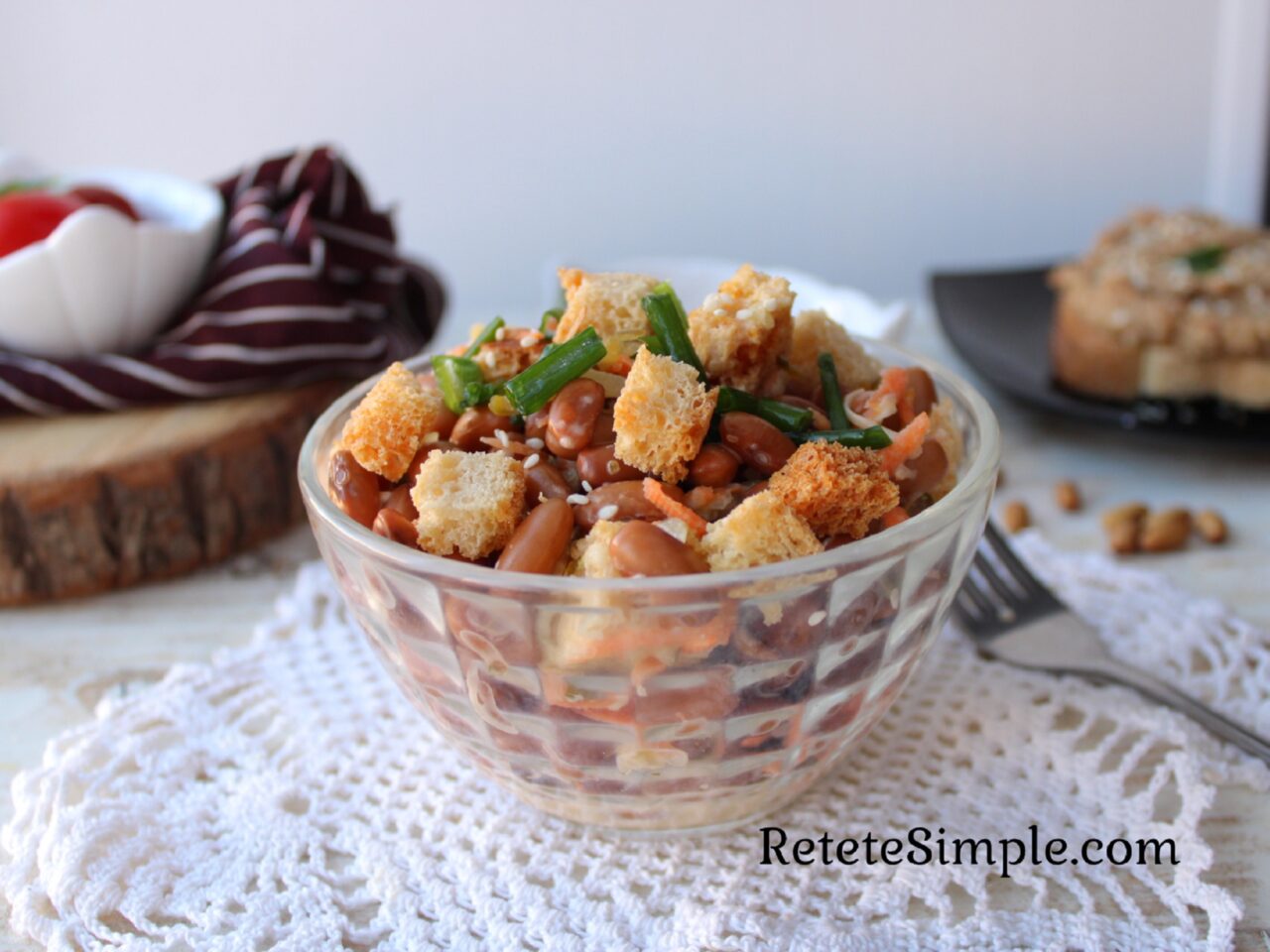 Cheese & Bean Salad with Crunchy Croutons