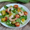 Salad with bok choy, royal shrimp and orange slices