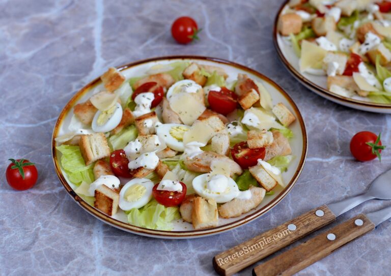 Caesar salad with chicken, quail eggs & cherry tomatoes