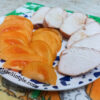 Slice of homemade chicken ham with garlic seasoning
